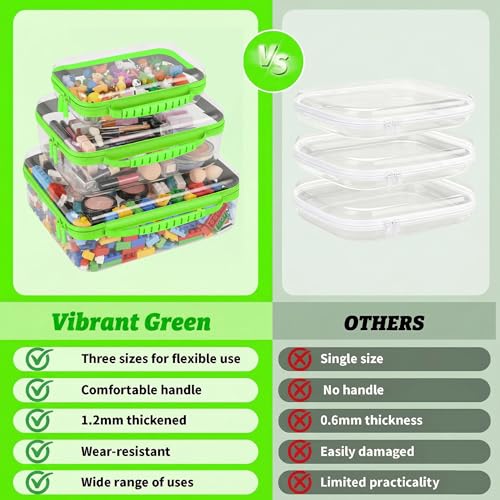 3 Pack Clear Hard Shell Zipper Cases with Handle, Waterproof Toiletry Bag for Travel, Diaper Bag Organizer Pouches, Nesting Pouches for Makeup, Toys, Snack Pouches, Stationery (Green) - color: Green