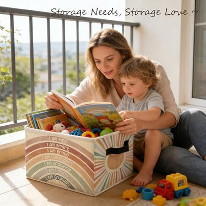 Boho Sunshine Rainbow Kids Storage Bins Box with Handles, Inspirational Positive Affirmations Foldable Basket Toybox for Classroom Kids Room Nursery Bathroom Home Clothes Toys Books - color: color-07