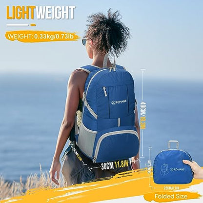 ZOMAKE Lightweight Packable Backpack 35L, Light Foldable Backpacks Water Resistant Collapsible Hiking Bag, Compact Folding Day Pack for Travel Camping(Dark Blue) - color: Dark Blue