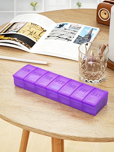 Large Pill Organizer Weekly, Barhon Vitamin Case Box Large Capacity Compartments, 7 Day Pill Containers for Medicine Supplements Fish Oil - color: Purple