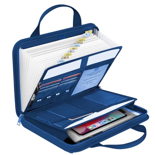onvvippiv File Organizer Fireproof Expanding Accordion File Folder with Zipper Labels13 Pockets Document Organizer Holder Storage Box Bag for Business Office Receipt Home Travel - color: Blue, style: Classic