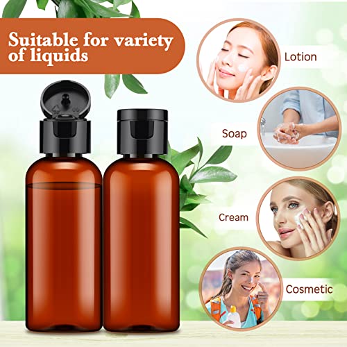 Eccliy 100 Pack 2 oz Plastic Bottles Travel Lotion Bottle Squeeze Container Plastic Bottles with Caps Small Travel Empty Refillable Toiletry Containers for Liquid Lotion Creams with 5 Funnels(Brown) - color: Brown, size: 2 oz