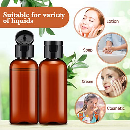 Eccliy 100 Pack 2 oz Plastic Bottles Travel Lotion Bottle Squeeze Container Plastic Bottles with Caps Small Travel Empty Refillable Toiletry Containers for Liquid Lotion Creams with 5 Funnels(Brown) - color: Brown, size: 2 oz