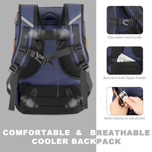 BAGPARKK Insulated Cooler Backpack,33/45 Cans Multifunctional Double Deck Leakproof Cooler Bag with Sternum Strap,Large Capacity Lightweight Travel Camping Beach Backpack - color: Blue, size: 45Can