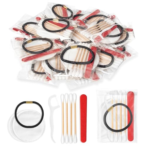 Bulk Hotel Vanity Kit Individually Wrapped Vanity Kit Travel,Hotel Hospitality Supplies,Hygiene Products Include Disposable Cotton Pads,Cotton Swabs,Hair Tie,Nail File,Dental Floss（200） - size: Pack of 200