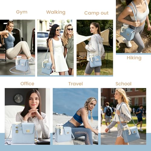 Outdoor Portable Crossbody Water Cup Purse Bag Water Bottle Carrier Bag with Phone Pocket Tumbler Carrier with Strap - color: Baby Blue