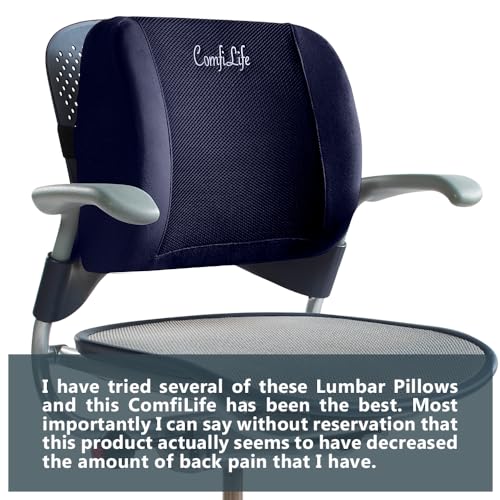 ComfiLife Lumbar Support Back Pillow Office Chair and Car Seat Cushion - Memory Foam with Adjustable Strap and Breathable 3D Mesh (Navy) - color: Navy