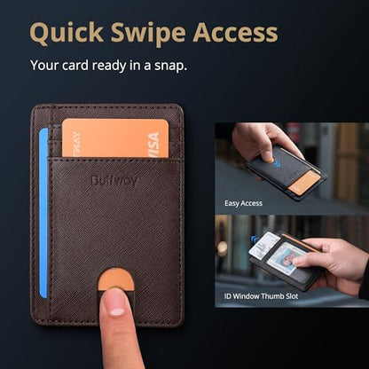 Buffway Slim Minimalist Front Pocket RFID Blocking Leather Wallets for Men and Women - Cross Coffee - color: Cross Coffee