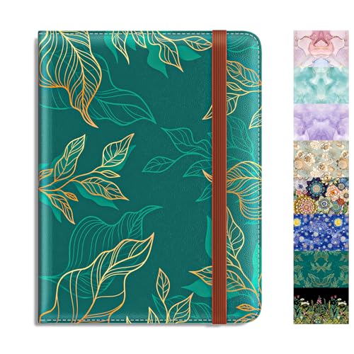 Rimilak Passport Holder, RFID Blocking Passport Cover Wallet Travel Essentials, Leather Travel Air Ticket Documents Organizer Protector for Women and Men, Gold Leaves - color: Green Gold Leaves