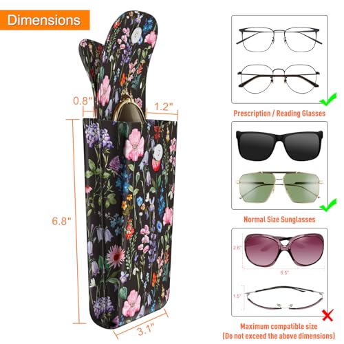 FINTIE Double Glasses Case with Carabiner Hook, Portable Vegan Leather Eyeglass Case Anti-scratch Sunglasses Pouch - color: Black Floral