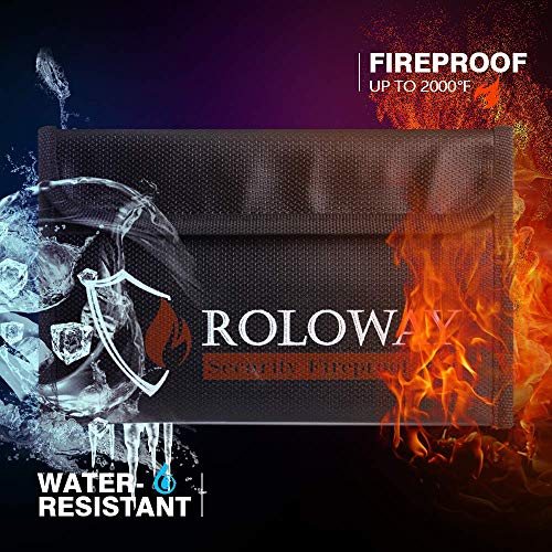 ROLOWAY Small Fireproof Bag (5 x 8 inches), Non-itchy Fireproof Money Bag for Cash, Valuables, Passport, Currency & Keys (2-Pack) - size: 8 x 5 inch, style: Silver & Black Bag
