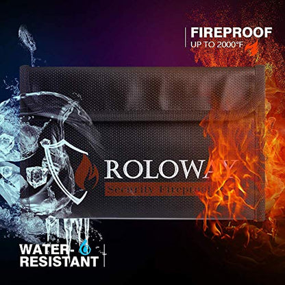 ROLOWAY Small Fireproof Bag (5 x 8 inches), Non-itchy Fireproof Money Bag for Cash, Valuables, Passport, Currency & Keys (2-Pack) - size: 8 x 5 inch, style: Silver & Black Bag