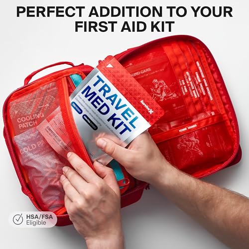 SurviveX Travel Medicine Kit - Compact TSA-Approved Medication Pack for Travel, Camping, Cruises - Includes Over-the-Counter Individual Medicine Packets