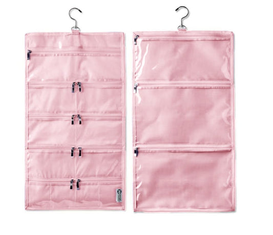 On-The-Go Organizer, 14 Clear Vinyl Pockets, Hanging Travel Case for Makeup and Accessories, 13.5 x 24 inches (Cotton Candy, Large) - color: Cotton Candy, size: Large