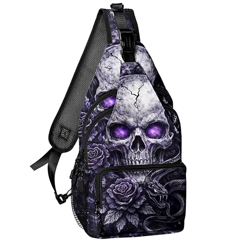 Cool Skull Rose Gothic Style Crossbody Bags for Women, Sling Bag for Men, Hiking Backpack Casual Lightweight daypack for Outdoors Travel - color: Color 22