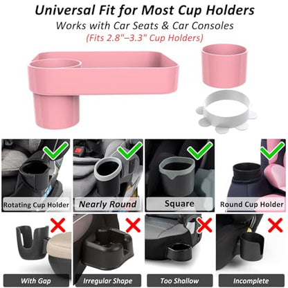 Car Seat Snack Tray for Kids, Mess-Free Square Travel Tray Cup Holder Snack Tray, Durable Car Food Tray for Toddlers, Universal Fit Kids Travel Road Trip Essentials (1, Pink) - color: pink