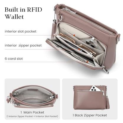 befen Anti Theft Genuine Leather Crossbody Bags for Women Handbags and Shoulder Basg with Built in Wallet RFID Leather Purse - color: Pink