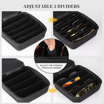 AUTOARK EVA Hard Shell Travel Eyeglasses Case,4 Adjustable Dividers,Holds 5 Glasses,Felt Lining - color: Black