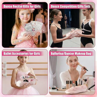 Ballet Slipper Pouch Makeup Bag Dance Recital Gifts for Girls Dancer Ballerina Accessories Gifts Set Necklace Bracelet Sticker - color: Pink-Set1