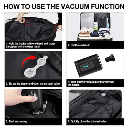Vacuum Backpack Travel with Pump, Expandable Vacuum Backpack with Air Compression System, Airback Vacpack TSA Lock Water Resistant Carry-On Luggage - color: Black1