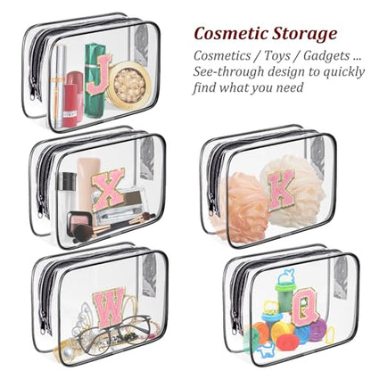 Clear Toiletry Bag,Portable Travel Toiletry Bag,Chenille Letter Cosmetic Bag with Zipper,Waterproof Makeup Bag,Cosmetic Storage Organizer for Women Men,Travel Essentials (Black,L) - size: L