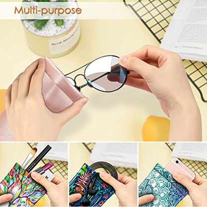 [2 Pack] Fintie Eyeglasses Pouch with Cleaning Cloth, Portable Squeeze Top Leather Glasses Case Sunglasses Bag, Rose Gold + Raining Hearts - color: Rose Gold + Raining Hearts