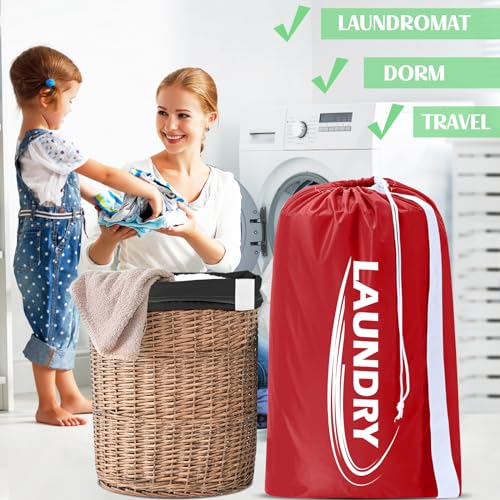 Sylfairy 2 Pack XL Laundry Bag with Strap,Heavy Duty Travel Laundry Bag,Rip-Stop Dirty Clothes Shoulder Bag with Drawstring,Easy Fit a Laundry Hamper or Basket Travel Essentials - color: Black+Red