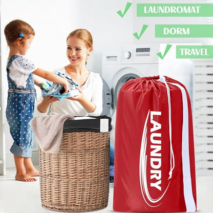 Sylfairy 2 Pack XL Laundry Bag with Strap,Heavy Duty Travel Laundry Bag,Rip-Stop Dirty Clothes Shoulder Bag with Drawstring,Easy Fit a Laundry Hamper or Basket Travel Essentials - color: Black+Red