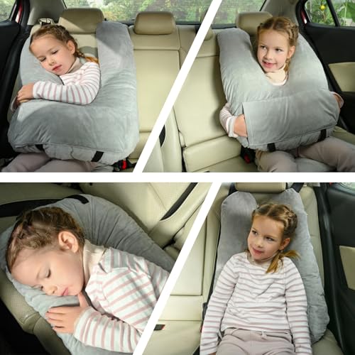 Travel Pillow, Car Pillow for Kids & Adults, Kid Travel Sleeping Pillows for Neck & Body Support, Car Travel Essentials Pillow on Road Trips, Gray - color: Gray