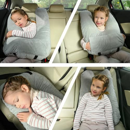 Travel Pillow, Car Pillow for Kids & Adults, Kid Travel Sleeping Pillows for Neck & Body Support, Car Travel Essentials Pillow on Road Trips, Gray - color: Gray
