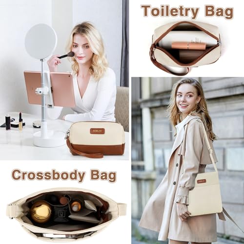 ITIEZY Weekender Overnight Bag for Women - Large Travel Duffel Bag with Shoe Compartment, Gym Duffel Bag Hospital Bag Carry On Tote Bags for Airplanes with Crossbody Bag Toiletry Bag 3Pcs Set - color: 9-Beige