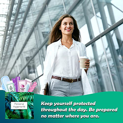 Menstrual Kit All-in-One | Convenience on The Go | Single Period Kit Pack for Travelling, Tweens & Teenagers | Individually Wrapped Feminine Hygiene Products (Green Ferns) - color: Green Ferns