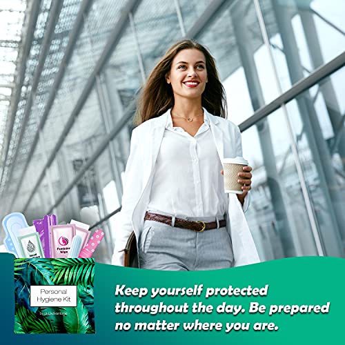 Menstrual Kit All-in-One 10 Pack | Convenience on The Go | Period Kit Pack for Travelling, Tweens & Teenager | Individually Wrapped Feminine Hygiene Product (Green Ferns) - color: Green Ferns