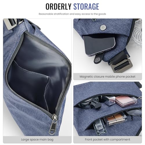 WANDER PLUS® Anti Theft Crossbody Bag, Shoulder Bag Anti-theft Design for Travel, Sport, Work - color: Blue