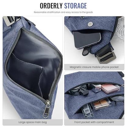 WANDER PLUS® Anti Theft Crossbody Bag, Shoulder Bag Anti-theft Design for Travel, Sport, Work - color: Blue