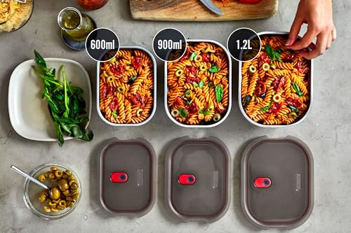 BLACK + BLUM Lunch Bowl Mixed Set - Reusable Meal Prep Containers for Picnic & Camping - Microwavable Stainless Steel Lunch Dinner Food Storage Box - Leak Proof Lid - Dishwasher Oven Safe - 20/30/40oz - size: Mixed Box Set (600ml / 900ml / 1.2L)