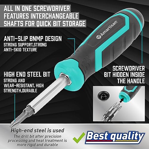 Amartisan 18-in-1 Multi-bit Screwdriver Set Tool All in One, Portable Multi-Purpose Screwdriver, Slotted/Philips/Pozi/Torx/Square,Nut Driver - color: Blue, size: 18-in-1 Multi-bit Screwdriver Set