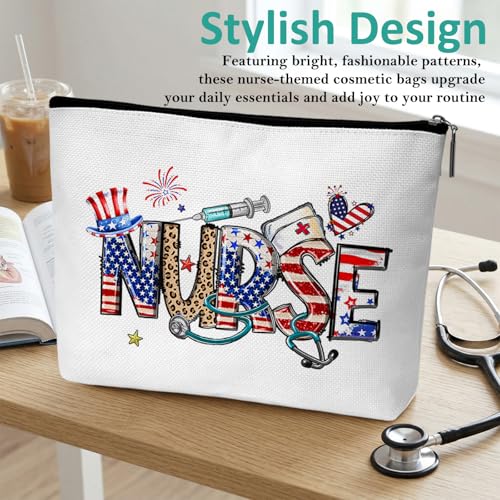 Nurse Graduation Gifts for Women, Nurse Medical Makeup Bag Appreciation Birthday Gifts for Nurses, 250th Anniversary 4th of July Cosmetic Pouch Bags with Zipper - B02 - style: American Flag