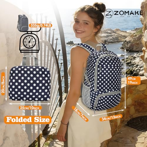 ZOMAKE Lightweight Packable Backpack 30L, Foldable Hiking Backpacks Water Resistant Compact Folding Daypack for Travel(Navy Blue,White polka dots) - color: Navy Blue,white Polka Dots