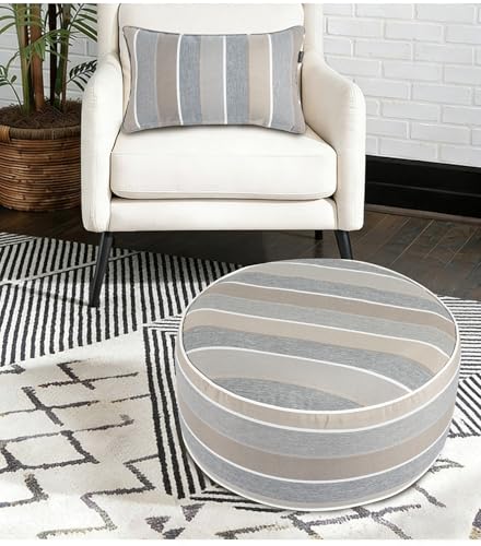 Inflatable Outdoor Ottoman,20"x9" Portable Patio Pouf,Water Resistant,Fade-Resistant,Round Blow Up Footrest Stools for Home Garden Camping Travel(Gray Stripe) - color: Gray Stripe