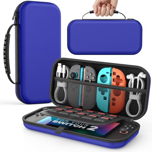 MoKo Carrying Case for Nintendo Switch 2(2025), Protective Hard Shell Portable Travel Carry Case Pouch holds 10 Cartridges with Pockets for Switch 2 Accessories and Games, Midnight Blue - color: Midnight Blue