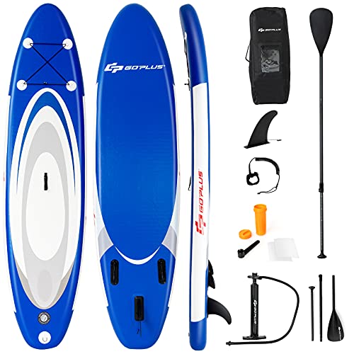 Goplus Inflatable Stand up Paddle Board, 10'/10.5'/11' SUP 6" Thick with Premium Accessories, Adjustable Aluminum Paddle, Leash, Carry Bag, Hand Pump, Removable Fin, ISUP for Adults - size: 11 FT, style: Navy