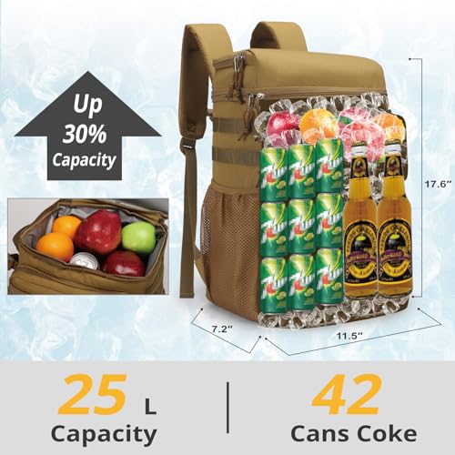 Tactical Backpack Cooler,Soft Lightweight Leakproof Cooler Backpack,Insulated Cooler Bag,Portable Soft Cooler Bag Waterproof for Beach, Travel, Camping, Picnic, Hiking - color: Brown
