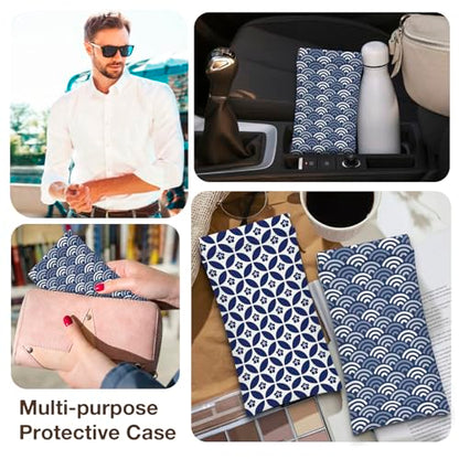 Eyeglasses Sunglasses Case PU Soft Squeeze Top Glasses Pouch for Women Men,Floral Pattern Portable Anti Scratch - color: Blue