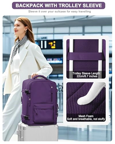 VGCUB Carry on Travel Backpack for Women Men Large Laptop Gym Work Frontier Airlines Personal Item Bag Business Airport Lightweight Backpack Flight Approved Mochilas de Viaje, Dark Purple - color: Dark Purple, style: Large