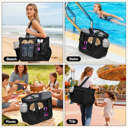 Odoland Soft Cooler Bag - Leakproof & Insulated, 2-in-1 Collapsible Design, Dry/Wet Separation, Large Soft Sided Cooler with Multi-Pocket Design for Beach, Picnic, Camping, Day Trip, Family Size - color: Black