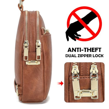 INICAT RFID Blocking Sling Bag, Anti Theft Crossbody Bag for Women Compact Travel Purses Leather - color: Bronw Deep