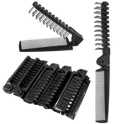 Folding Comb, 24PCS Travel Hair Brush and Comb Set, Portable Foldable Plastic Hairdressing Tools, Anti-Static Hair Comb, Double Headed Hair Brush for Men Women (Black) - size: 24 PCS