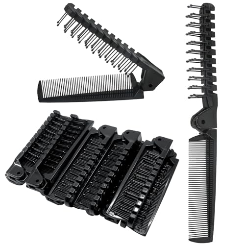 Folding Comb, 24PCS Travel Hair Brush and Comb Set, Portable Foldable Plastic Hairdressing Tools, Anti-Static Hair Comb, Double Headed Hair Brush for Men Women (Black) - size: 24 PCS