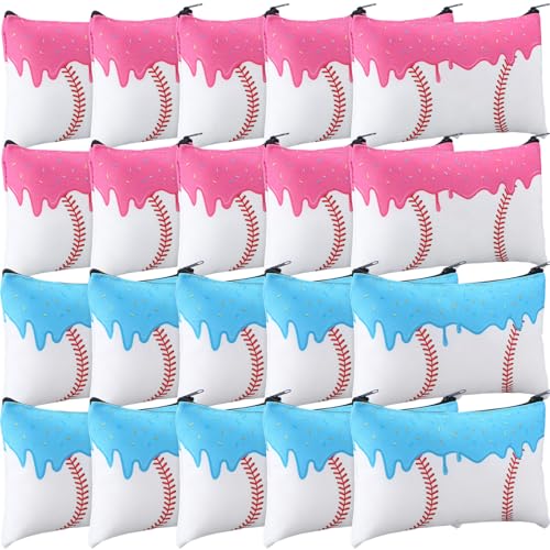 Eccliy 20 Pcs Ice Cream Drip Baseball Makeup Bags 8 x 5 Inch Baseball Cosmetic Bags Bulk Toiletry Pouch with Zipper Canvas Gifts for Women Team Players Sport Supplies - size: 8 x 5 Inch, style: Cream Baseball